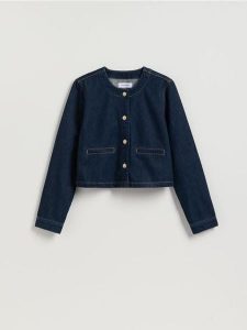 Jeansowa marynarka - granatowy. Niebieskie marynarki i żakiety Reserved, l, bez wzorów, z denimu. Za 129,99 zł.