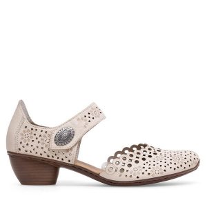 Półbuty Rieker. Brązowe czółenka Rieker, bez wzorów, bez obcasa, na obcasie, bez zapięcia. Za 319,99 zł.