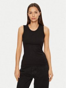 Calvin Klein Top K20K208054 Czarny Slim Fit. Czarne topy Calvin Klein, xxs, bez wzorów, bez kołnierzyka, bez ramiączek. Za 129,99 zł.