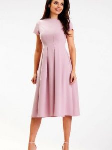 Sukienka Model A569 Dirty Pink - awama. Różowe sukienki Awama, l, bez wzorów, z elastanu, bez kołnierzyka, plus size, bez ramiączek, midi, rozkloszowane. Za 278,53 zł.