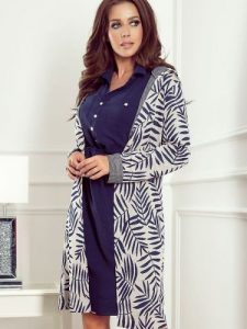 Sweter Kardigan Model 218-3 Blue Liście - Numoco. Niebieskie kardigany NUMOCO, z wiskozy. Za 245,08 zł.