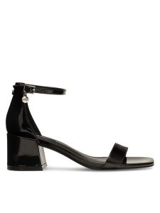 Nine West Sandały ERMINA FF-2308 Czarny. Czarne sandały Nine West, bez wzorów, ze skóry, bez obcasa, na słupku, bez zapięcia. Za 199,99 zł.