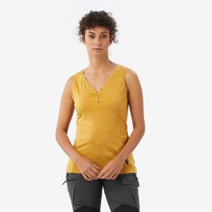 Koszulka na ramiączka trekkingowa damska Merino Fresh. Brązowe bluzki SIMOND, m, bez wzorów, z materiału, sportowe, bez kołnierzyka, bez ramiączek. W wyprzedaży za 34,99 zł.