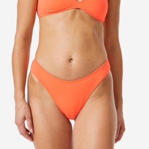 Dół kostiumu kąpielowego damski Decathlon High Leg Cheeky. Brązowe bikini Roxy, bez wzorów, z tkaniny. Za 69,99 zł.