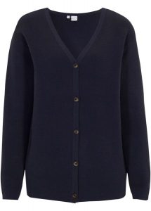 Sweter rozpinany z dzianiny Milano w prążek. Niebieskie kardigany bonprix, z dzianiny, bez kołnierzyka. Za 119,99 zł.