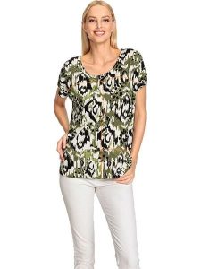 Heine Koszulka w kolorze oliwkowo-czarno-kremowym rozmiar: 40. Brązowe bluzki Heine, bez wzorów, bez kołnierzyka, bez ramiączek. Za 69,58 zł.