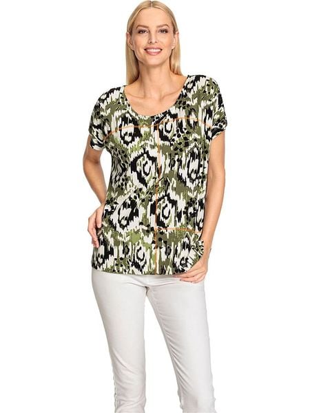 Heine Koszulka w kolorze oliwkowo-czarno-kremowym rozmiar: 40. Brązowe bluzki Heine, bez wzorów, bez kołnierzyka, bez ramiączek. Za 74,11 zł.