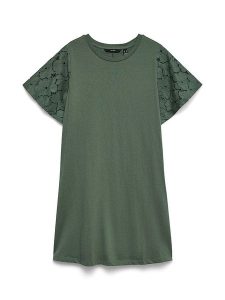 Vero Moda Sukienka w kolorze ciemnozielonym rozmiar: S. Zielone sukienki Vero Moda, na co dzień, s, bez wzorów, z bawełny, bez kołnierzyka, bez ramiączek, mini, proste. Za 98,95 zł.