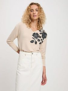 Cross Jeans Koszulka w kolorze kremowym rozmiar: M. Brązowe bluzki Cross Jeans, m, bez wzorów, z jeansu, bez kołnierzyka, bez ramiączek. Za 87,95 zł.