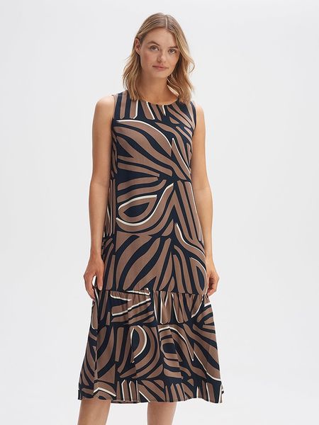 OPUS Sukienka w kolorze jasnobrązowym rozmiar: 38. Brązowe sukienki Opus, na co dzień, bez wzorów, z wiskozy, bez kołnierzyka, bez ramiączek, midi, proste. Za 154,07 zł.