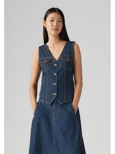 Levi's Top dżinsowy w kolorze granatowym rozmiar: S. Niebieskie topy Levi's®, s, bez wzorów, z bawełny, bez kołnierzyka, bez ramiączek. Za 153,34 zł.