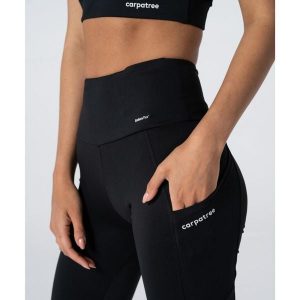 Legginsy z kieszeniami Libra czarne. Czarne legginsy Carpatree, bez wzorów, z elastanu, z podwyższonym stanem. Za 263,50 zł.
