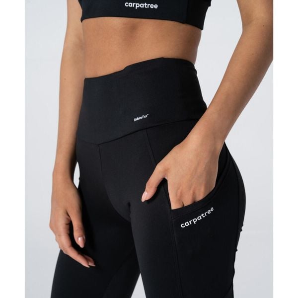 Legginsy z kieszeniami Libra czarne. Czarne legginsy Carpatree, bez wzorów, z elastanu, z podwyższonym stanem. Za 263,50 zł.