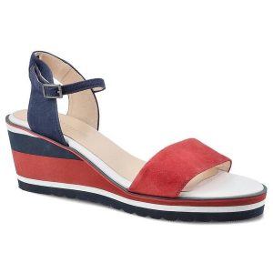 Granatowe Sandały Damiss Modne Damskie Buty Letnie. Czerwone sandały Damiss, bez wzorów, z zamszu, bez obcasa, na koturnie, bez zapięcia. Za 209,00 zł.