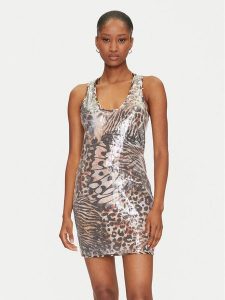 Guess Sukienka codzienna E5GK04 KCR72 Brązowy Bodycon Fit. Brązowe kombinezony Guess, s, z aplikacjami, z syntetyku, bez kołnierzyka, bez ramiączek. Za 239,99 zł.