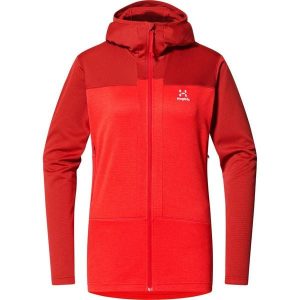 Bluza techniczna damska ROC Flash Mid Hood. Czerwone bluzy Haglöfs, bez wzorów, bez kaptura. Za 392,99 zł.