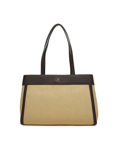 Calvin Klein Torebka Ck Canvas Medium Tote LV04F3503G Beżowy. Brązowe torebki klasyczne Calvin Klein, bez wzorów, z materiału, bez dodatków. Za 649,99 zł.