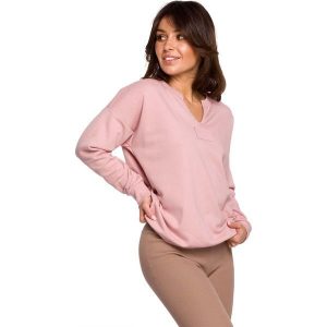Efektowna Bluza z Wycięciem przy Dekolcie - Różowa. Czerwone bluzy MOE, l, bez wzorów, z bawełny, bez kaptura. Za 204,90 zł.