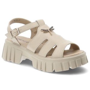 Sandały damskie Vinceza, cholewka ze skóry naturalnej licowej ażurowe wycięcia z przodu, beżowe, 79627. Brązowe sandały VINCEZA, w ażurowe wzory, ze skóry, bez obcasa, na obcasie, bez zapięcia. Za 159,00 zł.