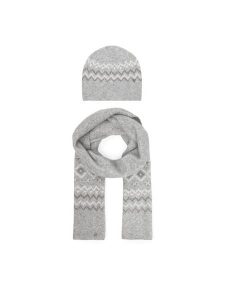 Guess Zestaw Szalik i Czapka W5PZ18 Z3LQ0 Szary. Szare szaliki Guess, na zimę, z aplikacjami, z materiału. Za 409,99 zł.