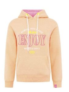 Zwillingsherz Bluza "Enjoy" w kolorze brzoskwiniowym rozmiar: L. Pomarańczowe bluzy Zwillingsherz, l, bez wzorów, z kapturem. Za 208,99 zł.