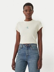 Calvin Klein Jeans T-Shirt LV047F833G Żółty Slim Fit. Żółte t-shirty Calvin Klein Jeans, s, bez wzorów, z bawełny, bez kołnierzyka, bez ramiączek. Za 209,99 zł.