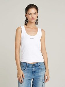 G-Star Top w kolorze białym rozmiar: L. Białe topy G-Star, l, bez wzorów, z bawełny, retro, bez kołnierzyka, bez ramiączek. Za 92,21 zł.