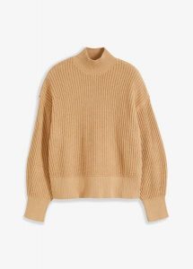 Sweter oversize z czystej bawełny. Brązowe swetry oversize bonprix, bez wzorów, z bawełny, bez ramiączek. Za 124,99 zł.