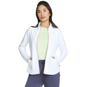 Bluza dresowa sportowa damska The Hoodless Hoodie GoWalk Shine Jacket. Białe bluzy Skechers, bez wzorów, z dresówki, bez kaptura. Za 249,99 zł.