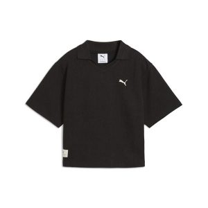 Damska koszulka polo PUMA Class o luźnym kroju PUMA Black. Czarne bluzki Puma, bez wzorów, sportowe, bez kołnierzyka, bez ramiączek. Za 129,00 zł.