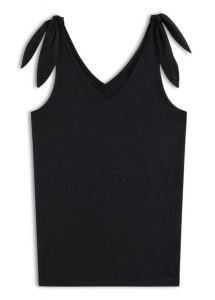 Top z czystej bawełny organicznej. Czarne topy bonprix, bez wzorów, z bawełny, bez kołnierzyka, bez ramiączek. Za 37,99 zł.