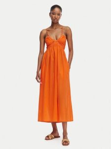Selmark Sukienka letnia BO696 Pomarańczowy Relaxed Fit. Brązowe kombinezony Selmark, na lato, m, bez wzorów, z bawełny, bez kołnierzyka, bez ramiączek. Za 289,99 zł.