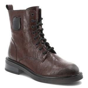 Brązowe Botki Maciejka Stylowe Skórzane Buty Damskie. Brązowe botki Maciejka, z aplikacjami, ze skóry, bez obcasa, bez zapięcia. Za 322,99 zł.