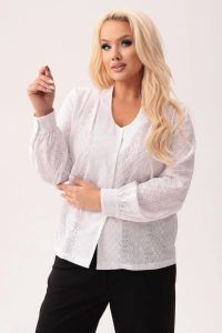 Elegancka biała bawełniana haftowana bluzka Aurelia PLUS SIZE XXL OVERSIZE JESIEŃ. Białe bluzki Moda Size Plus Iwanek, plus size, w ażurowe wzory, z bawełny, biznesowe, bez kołnierzyka, plus size, bez ramiączek. Za 239,90 zł.