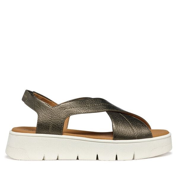 Sandały Geox. Zielone sandały Geox, bez wzorów, bez obcasa, na koturnie, bez zapięcia. Za 209,99 zł.