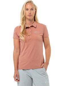 Jack Wolfskin Koszulka polo "Prelight Trail" w kolorze łososiowym rozmiar: M. Pomarańczowe bluzki Jack Wolfskin, m, bez wzorów, bez kołnierzyka, bez ramiączek. Za 184,46 zł.