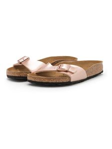Birkenstock Klapki "Madrid" w kolorze różowozłotym rozmiar: 38. Różowe klapki Birkenstock, bez wzorów, z otwartym noskiem, bez obcasa. Za 319,45 zł.