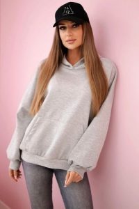 Bluza z kapturem masełko szara. Szare bluzy KESI, l, bez wzorów, z elastanu, z kapturem. Za 204,91 zł.