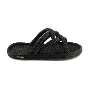 Klapki damskie Bodrum. Czarne klapki Aulp, bez wzorów, z kauczuku, z otwartym noskiem, bez obcasa, na płaskiej podeszwie. Za 329,99 zł.