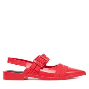 Sandały Melissa. Czerwone sandały Melissa, bez wzorów, bez obcasa, na płaskiej podeszwie, bez zapięcia. Za 189,99 zł.