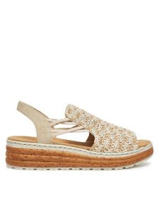 Rieker Sandały 62741-60 Beżowy. Brązowe sandały Rieker, bez wzorów, z materiału, bez obcasa, na koturnie, bez zapięcia. Za 319,99 zł.