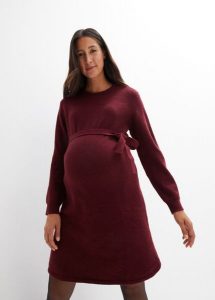 Sukienka ciążowa dzianinowa. Czerwone sukienki bonprix, bez wzorów, z dzianiny, bez kołnierzyka, moda ciążowa, bez ramiączek. Za 137,99 zł.