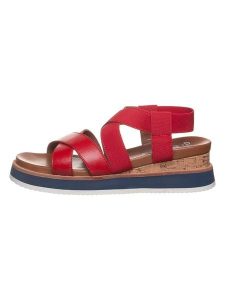 Ara Shoes Skórzane sandały w kolorze czerwonym na koturnie rozmiar: 39. Czerwone sandały Ara Shoes, bez wzorów, z otwartym noskiem, bez obcasa, na koturnie, bez zapięcia. Za 132,98 zł.