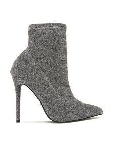 DeeZee Botki KL-HT6933-1 Srebrny. Szare botki DeeZee, bez wzorów, z materiału, bez obcasa, na szpilce, bez zapięcia. Za 99,99 zł.