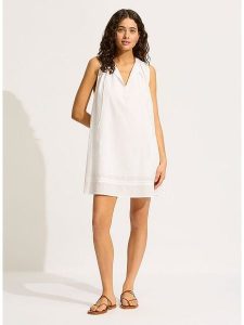 Seafolly Sukienka w kolorze białym rozmiar: S. Białe sukienki Seafolly, s, bez wzorów, z bawełny, bez kołnierzyka, bez ramiączek, mini. Za 162,11 zł.