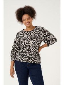 KAFFE curve Bluzka "Civena" w kolorze kremowo-czarnym rozmiar: S. Czarne bluzki KAFFE curve, s, bez wzorów, bez kołnierzyka, bez ramiączek. Za 69,99 zł.