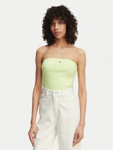 Tommy Jeans Top DW0DW22263 Zielony jasny Slim Fit. Zielone topy Tommy Jeans, s, bez wzorów, z bawełny, bez kołnierzyka, bez ramiączek. Za 149,99 zł.