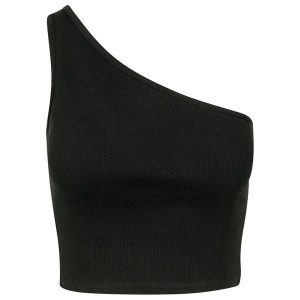 Damski crop top Urban Classic Asym. Czarne topy Urban Classics, bez wzorów, z asymetrycznym kołnierzem, bez ramiączek. W wyprzedaży za 39,00 zł.