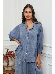 La Compagnie Du Lin Lniana bluzka w kolorze niebieskim rozmiar: XL. Niebieskie bluzki La Compagnie Du Lin, xl, bez wzorów, ze lnu, bez kołnierzyka, bez ramiączek. Za 198,10 zł.