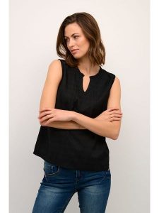 Kaffe Top "Liselin" w kolorze czarnym rozmiar: 38. Czarne topy Kaffe, s, bez wzorów, z wiskozy, klasyczne, bez kołnierzyka, bez ramiączek. Za 61,75 zł.